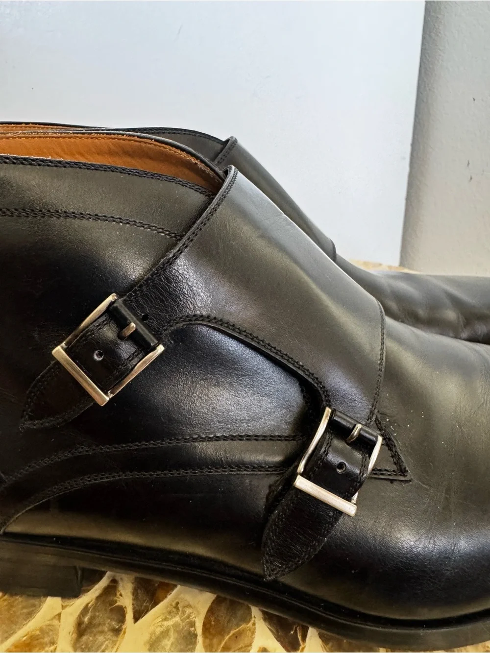 Magnanni Black Leather Double Monk Strap Boots size 9.5M